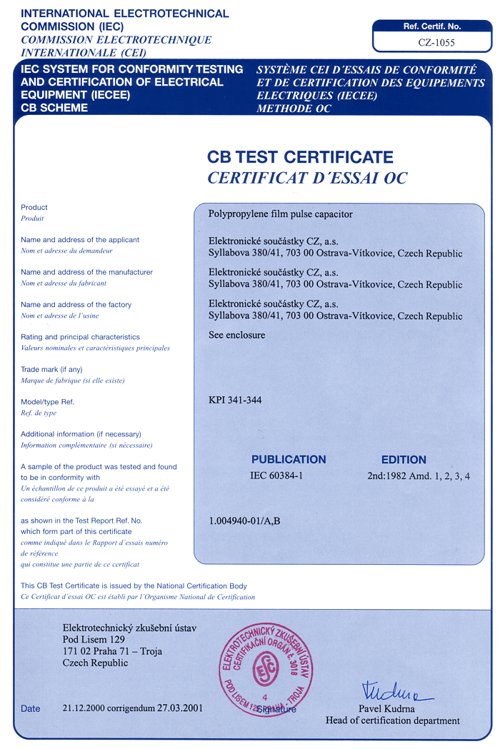 certificate CZ - 1055