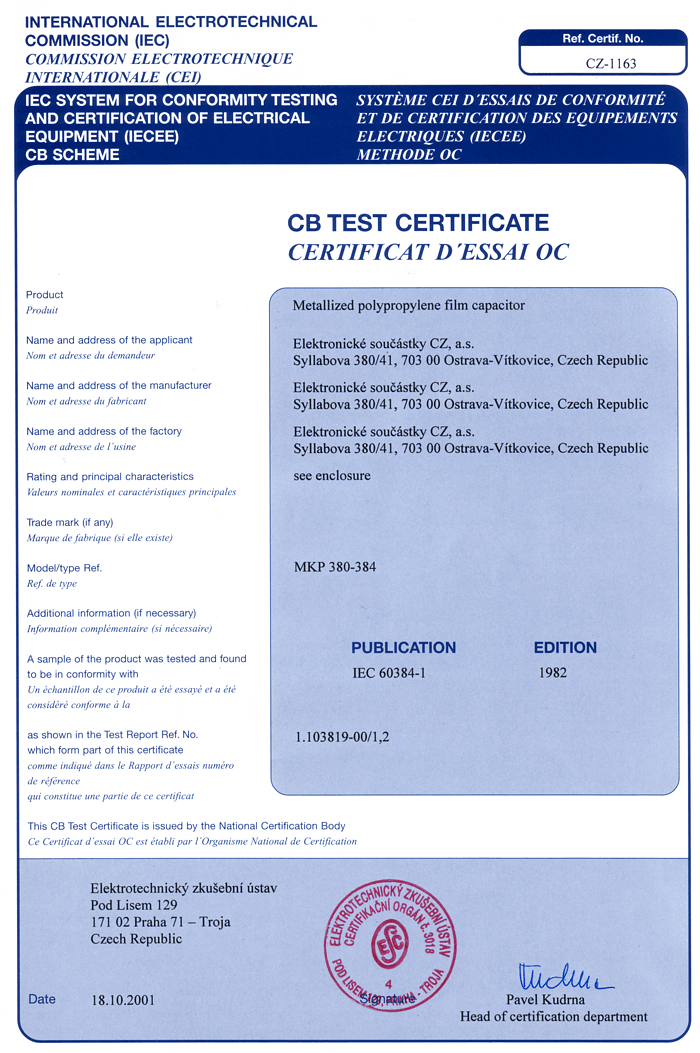 certificate CZ - 1163