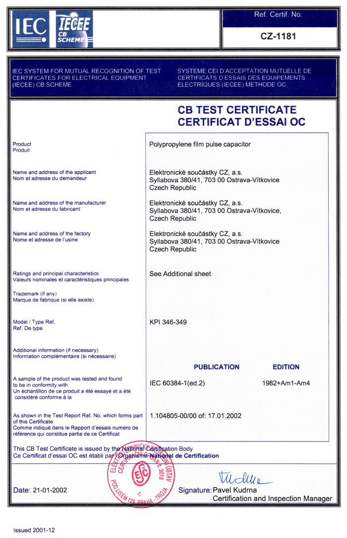 certifikát CZ - 1181